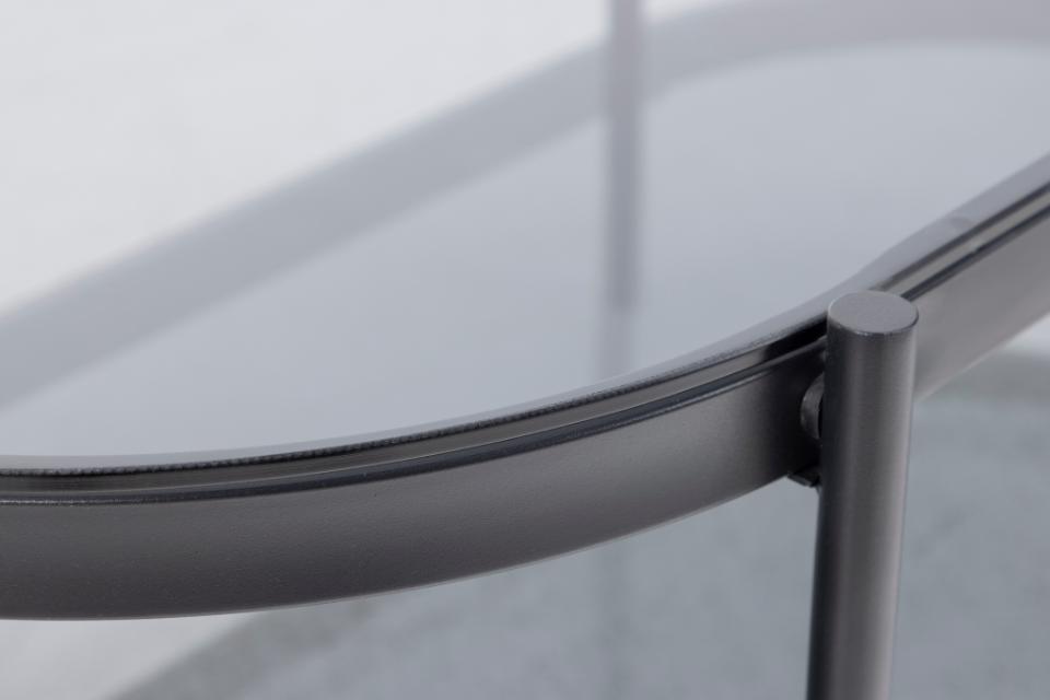 Bayonne Oval Coffee Table With Smoke Tempered Glass And Metal Base 95cm