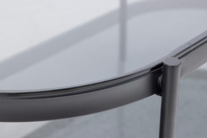 Bayonne Oval Coffee Table With Smoke Tempered Glass And Metal Base 95cm