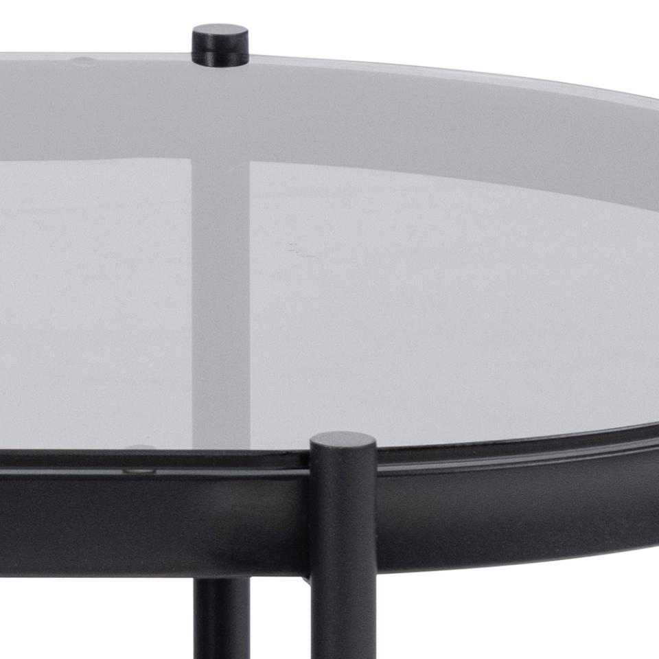 Bayonne Oval Coffee Table With Smoke Tempered Glass And Metal Base 95cm