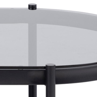 Bayonne Oval Coffee Table With Smoke Tempered Glass And Metal Base 95cm