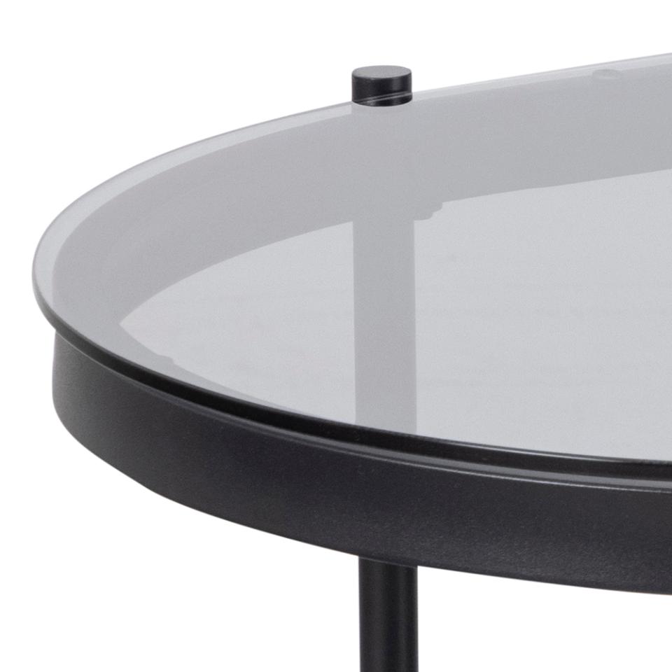 Bayonne Oval Coffee Table With Smoke Tempered Glass And Metal Base 95cm