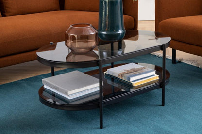 Bayonne Oval Coffee Table With Smoke Tempered Glass And Metal Base 95cm