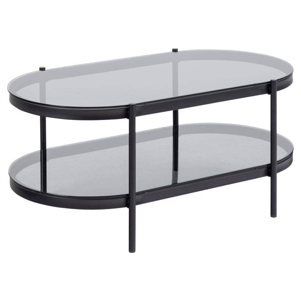 Bayonne Oval Coffee Table With Smoke Tempered Glass And Metal Base 95cm