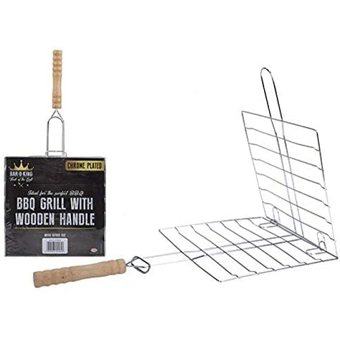 Barbecue Easy Grill with Wooden Handle - BBQ Burgers Sausage Hot Dogs