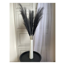 Load image into Gallery viewer, 3 stems of artificial pampas grass flowers in a white cylinder glass vase by Homestreet
