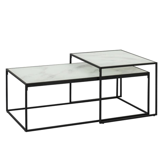 Bolton Coffee Table Set  Elegant White Marble Glass 100 x 55 x 43 cm