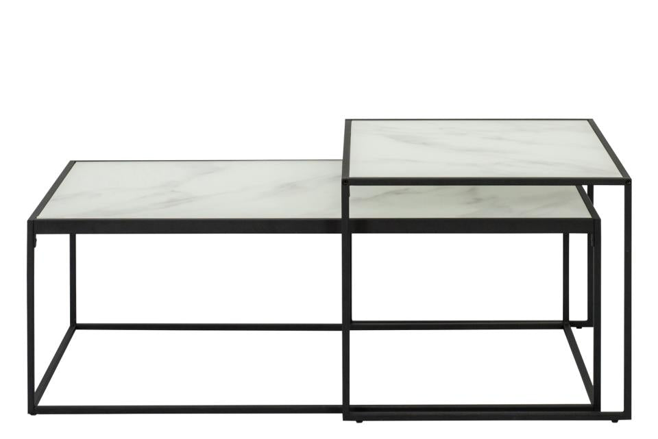 Bolton Coffee Table Set  Elegant White Marble Glass 100 x 55 x 43 cm