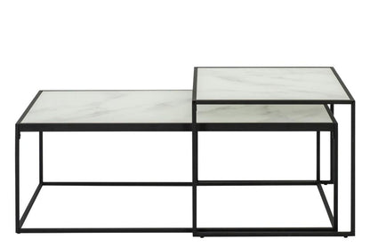 Bolton Coffee Table Set  Elegant White Marble Glass 100 x 55 x 43 cm