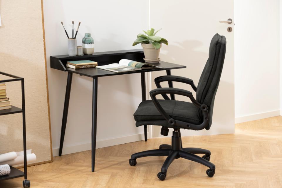 Brad Black Fabric Home Office Desk Chair With Brake Castors, Gas lift, Swivel And Tilt