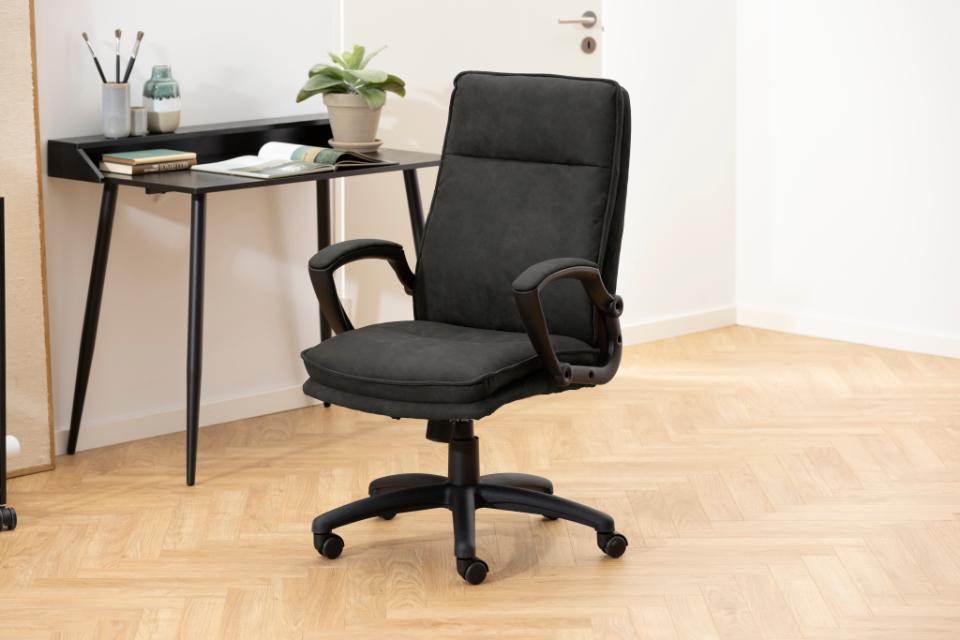 Brad Black Fabric Home Office Desk Chair With Brake Castors, Gas lift, Swivel And Tilt