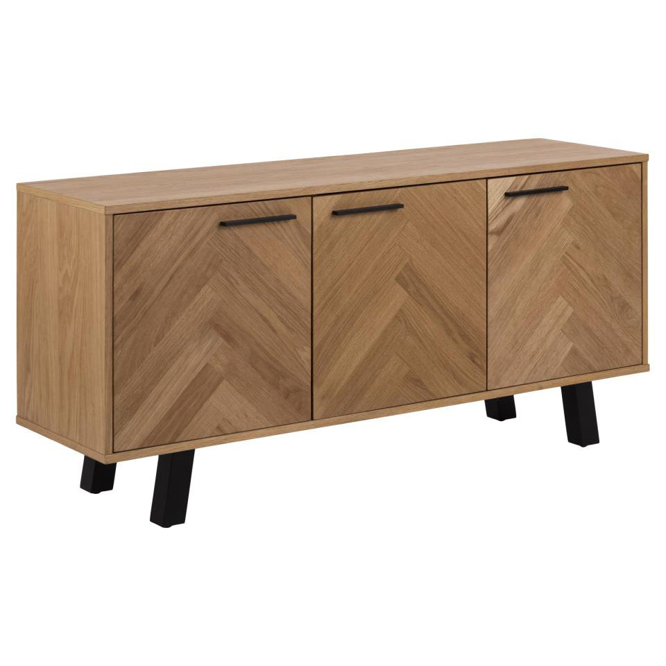 Beautiful Brighton Oak Buffet Sideboard Cabinet In Modern Herringbone Design 150x40x71cm