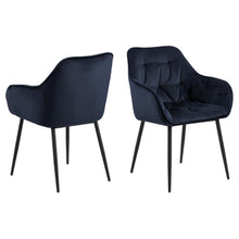 Load image into Gallery viewer, Brooke Armrest Fabric Dining Chair In Blue With Beautiful Tufting, Set Of 2 Chairs
