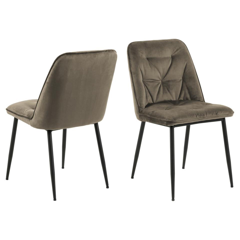 Brooke Fabric Dining Chair In Beige With Stylish Black Legs And Tufting, Set Of 2 Chairs