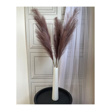 Load image into Gallery viewer, 3 stems of brown artificial pampas grass in a white cylinder glass vase
