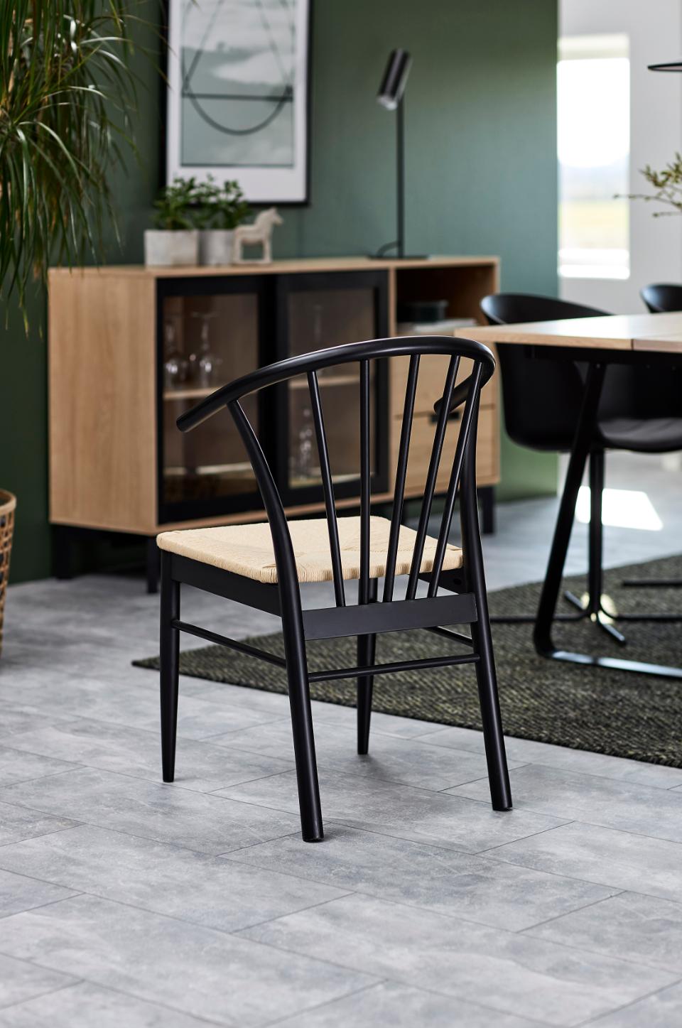 Cassandra Black Solid Oak Quality Paper Plaited Dining Chair, Set Of 2 Chairs