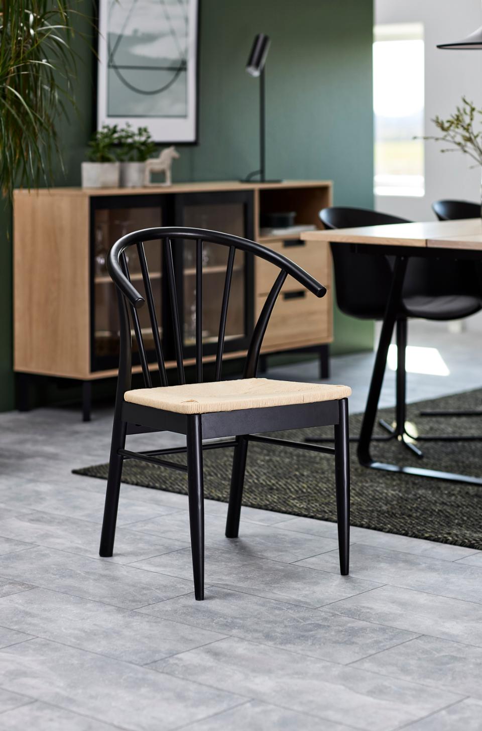 Cassandra Black Solid Oak Quality Paper Plaited Dining Chair, Set Of 2 Chairs