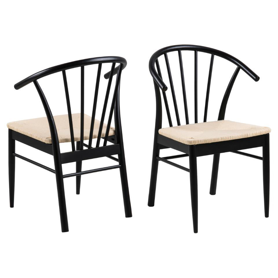 Cassandra Black Solid Oak Quality Paper Plaited Dining Chair, Set Of 2 Chairs