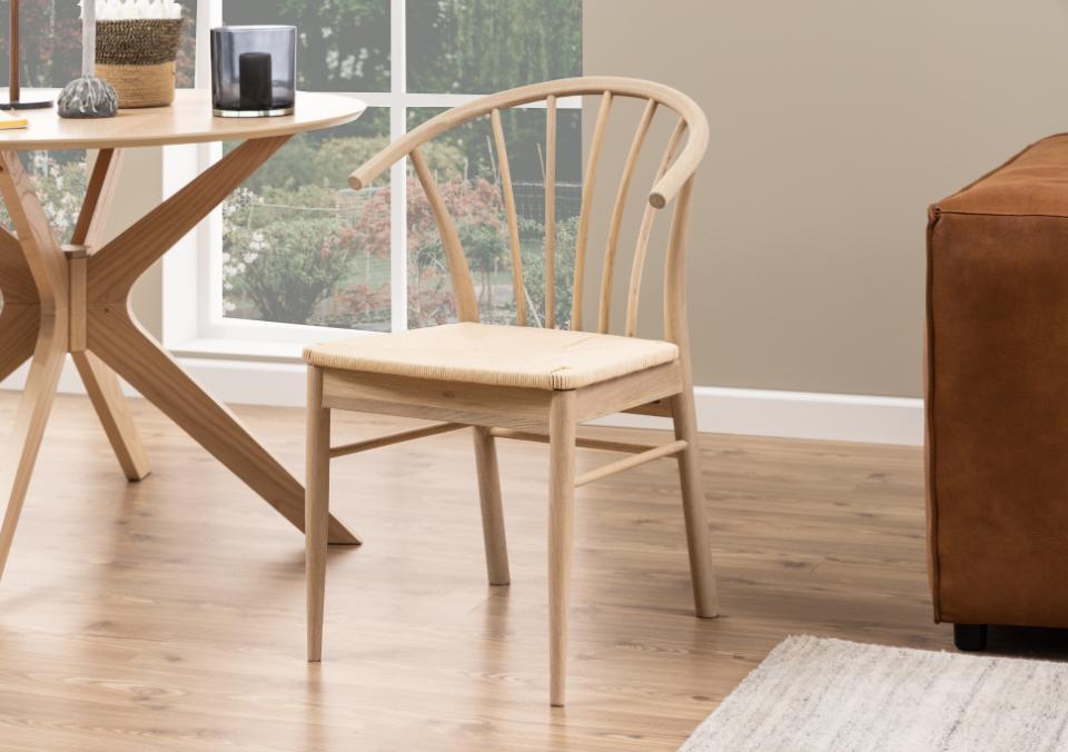 Cassandra White Solid Oak Quality Paper Plaited Dining Chair, Set Of 2 Chairs