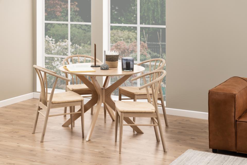 Cassandra White Solid Oak Quality Paper Plaited Dining Chair, Set Of 2 Chairs