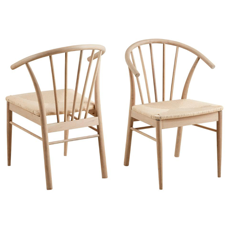 Cassandra White Solid Oak Quality Paper Plaited Dining Chair, Set Of 2 Chairs