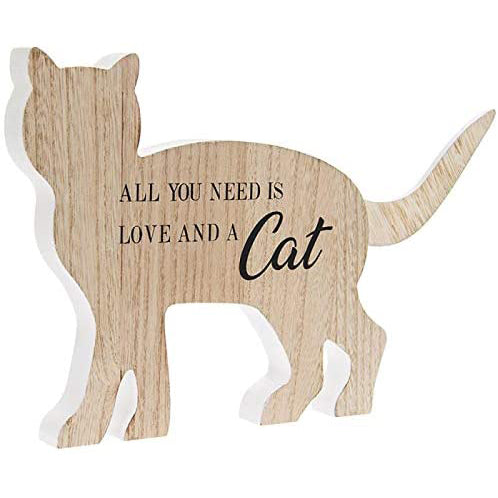 Wooden Cat Shaped Free Standing Plaque Gift With Message