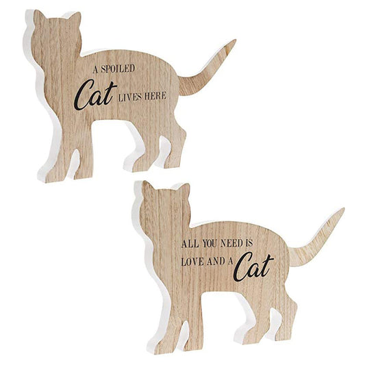 Wooden Cat Shaped Free Standing Plaque Gift With Message