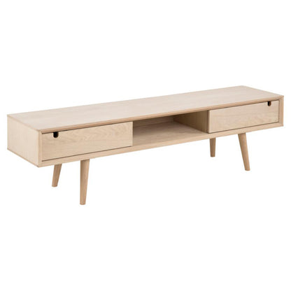 Century TV Unit With 2 Doors In White Oiled Oak 160x38x43cm