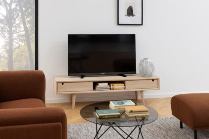 Century TV Unit With 2 Doors In White Oiled Oak 160x38x43cm