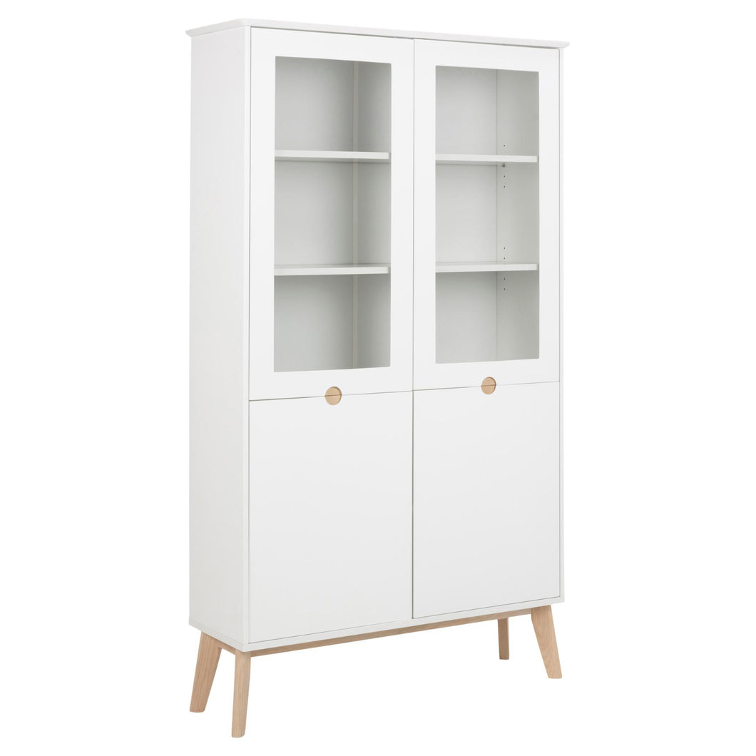 Century Cabinet With Glass Door And 2 Drawers Chic Modern White Oak 72x36x143cm