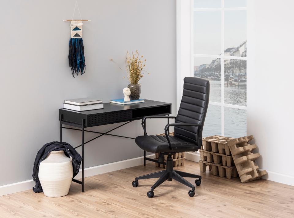 Charles Stylish Black Home Office Desk Chair With Brake Castors, Seat Adjustment, Swivel And Tilt