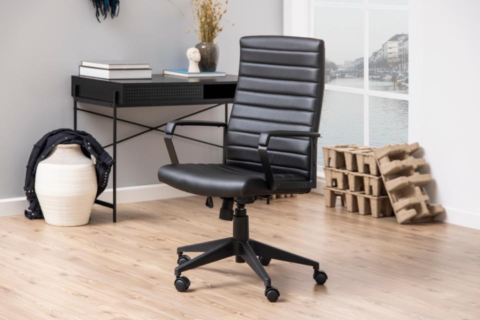 Charles Stylish Black Home Office Desk Chair With Brake Castors, Seat Adjustment, Swivel And Tilt