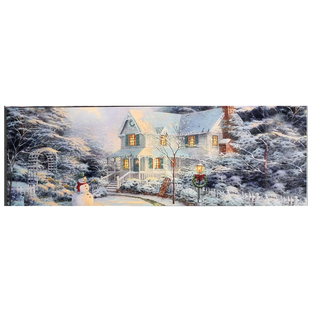 Christmas Canvas LED Light Up House Wall Art Picture With Switch, Battery Operated 60x20cm