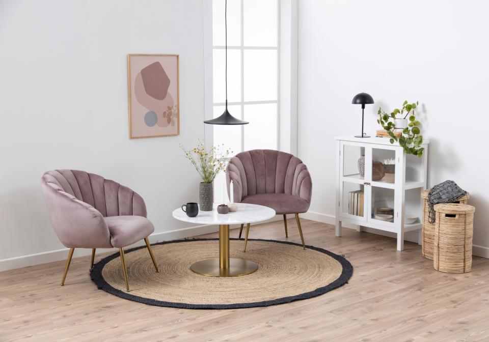 Corby Marble Coffee Table With Gold Brass Metal Base 80cm