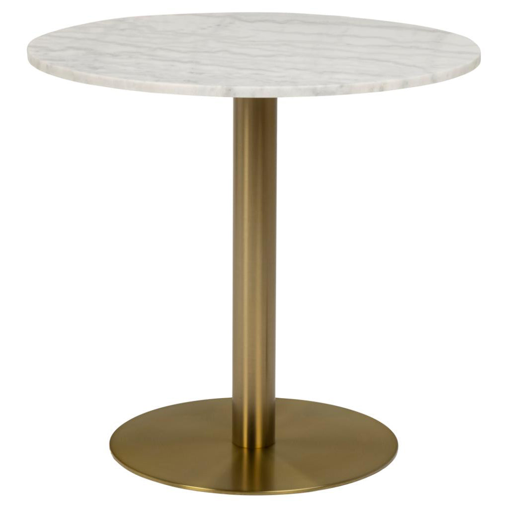 Corby Luxury White Marble Round Dining Table With Brass Base 2-4 Seat 80cm