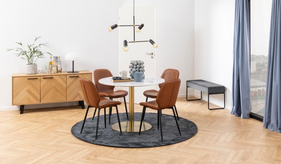 Corby Luxury White Marble Round Dining Table With Brass Base 105cm