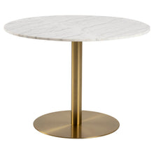 Load image into Gallery viewer, Corby Luxury White Marble Round Dining Table With Brass Base 105cm
