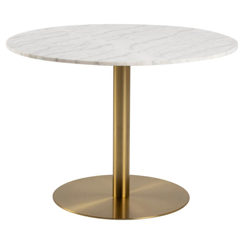 Corby Luxury White Marble Round Dining Table With Brass Base 105cm
