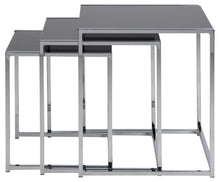 Load image into Gallery viewer, Cross Nest Of Tables In Stylish Black Glass With A Modern Chrome Mirror Base 50x50x55cm
