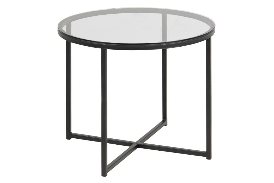 Cross Glass Designer Lamp Or Side Table In Clear, Smoked or Black, Round or Square Shape