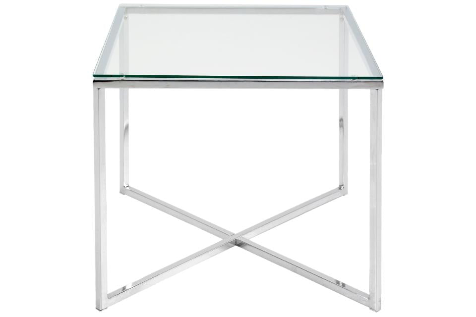 Cross Glass Designer Lamp Or Side Table In Clear, Smoked or Black, Round or Square Shape