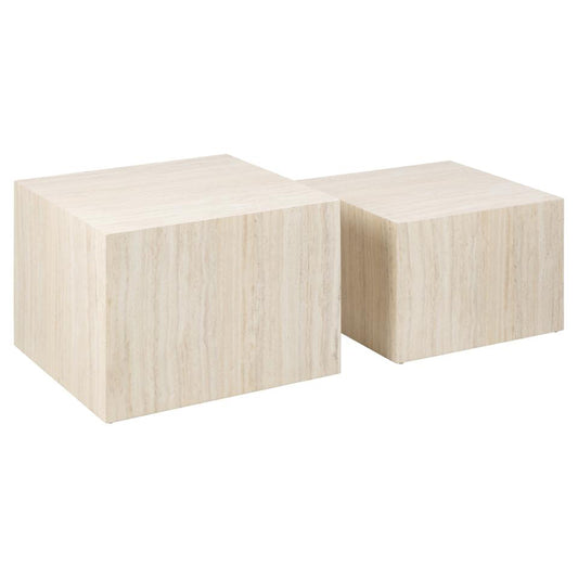 Dice Double Designer Coffee Table Set Large Square Travertine Centre Piece 58cm