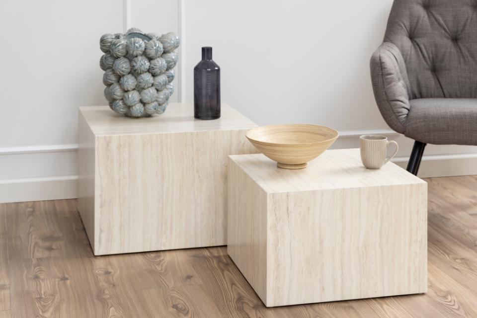 Dice Double Designer Coffee Table Set Large Square Travertine Centre Piece 58cm