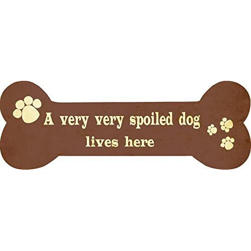 Wooden Bone Shaped Sign Gift, A Very Spoiled Dog Lives Here 35x12cm