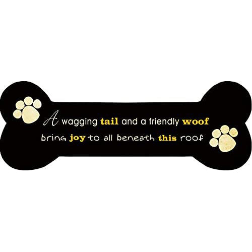 Bone Shaped Hanging Sign With Message, A Wagging Tail And A Friendly Woof 35x12cm