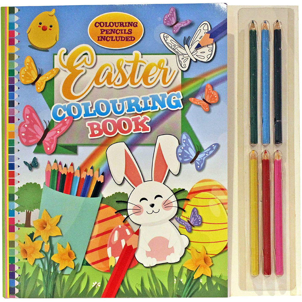 Easter Colouring Book With Pencils Perfect For Prizes, Visiting Family, Rainy Days, Easter Fetes, Fayres Or Egg Hunts