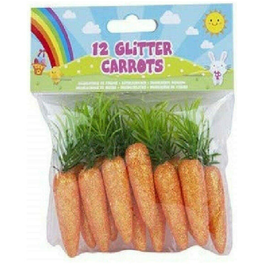 Pack Of 12 Glitter Carrots For Easter Bunny Egg Hunt Or Bonnet Decoration 8cm