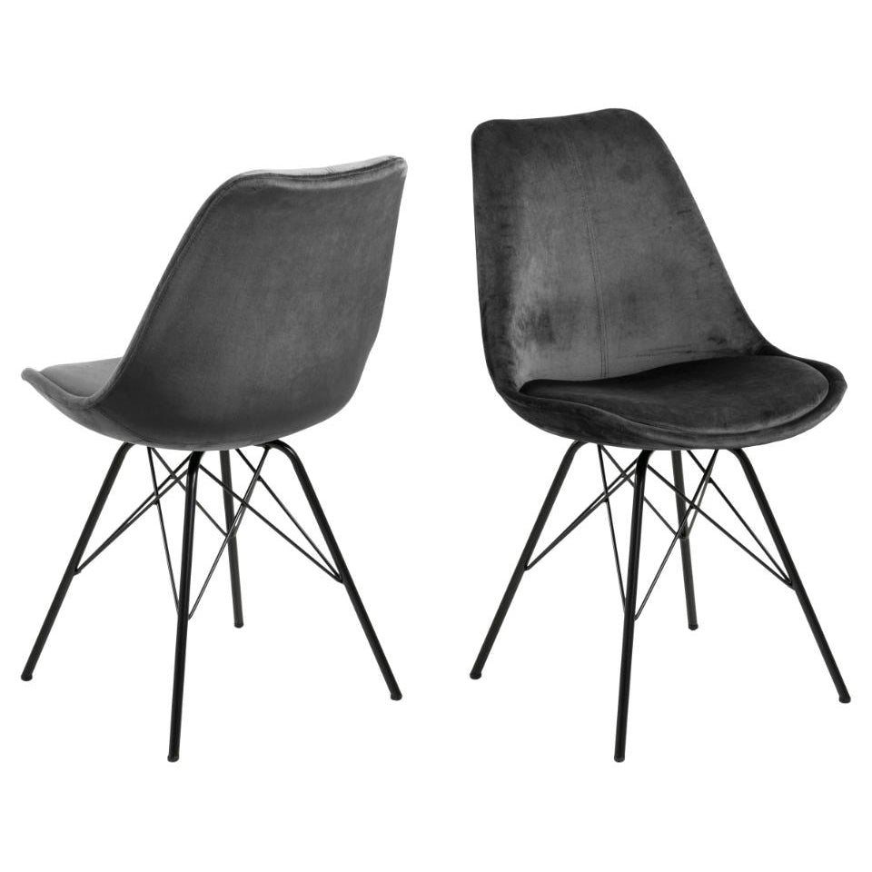 Exceptional Eris Dark Grey Designer Fabric Chairs With Black Metal Coated Base Set Of 2