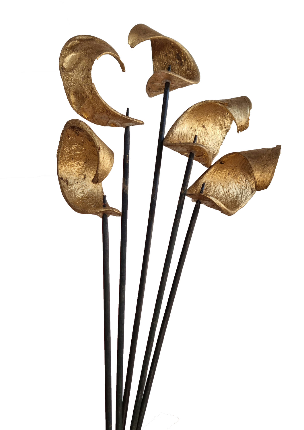 Elephant Ears Exotic Wooden Flower Bunch In Gold Black 5 Stems 47cm