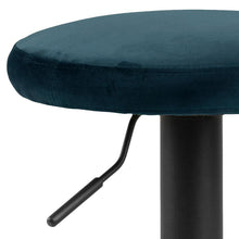 Load image into Gallery viewer, 2 x Finch Blue Velvet Fabric Top Bar Stools With A Black Metal Base, Foot Rest And Gas Lift
