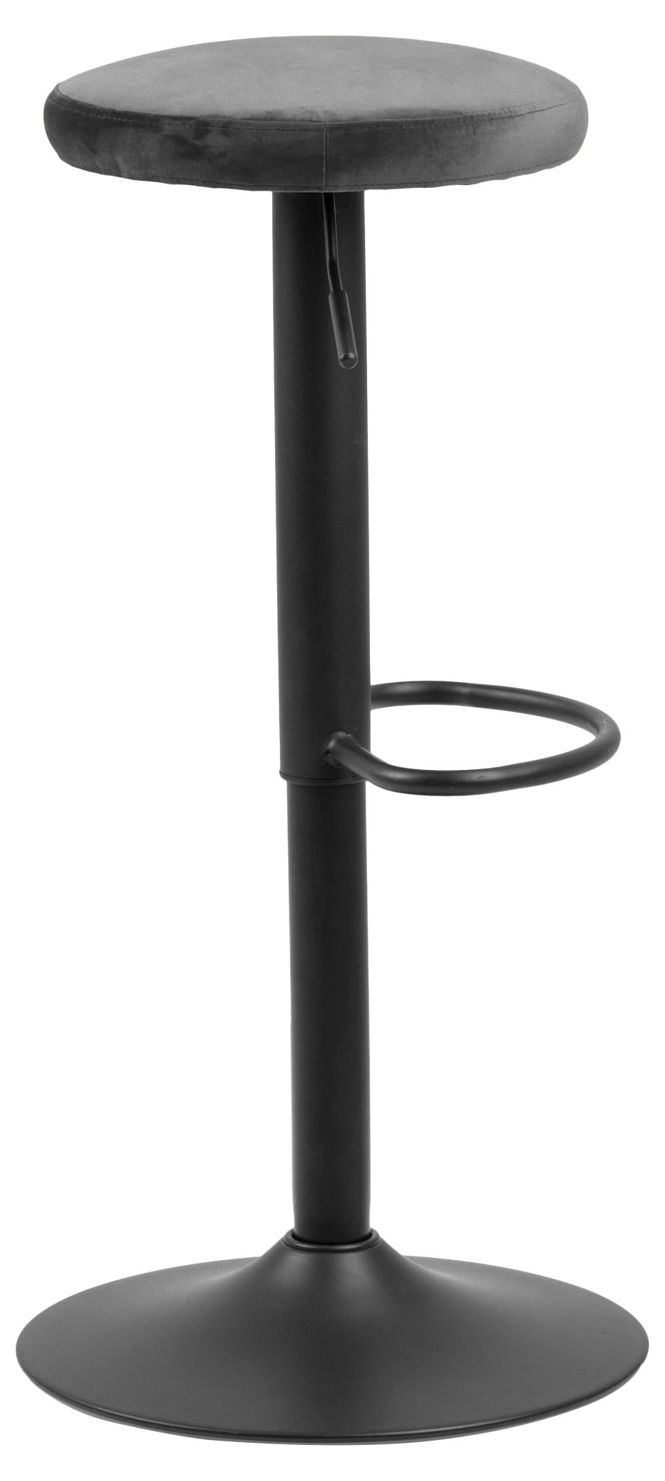 Finch Dark Grey Velvet Fabric Bar Stools, Set Of 2 Black Powder Coated Base, Trumpet Foot Rest And Gas Lift Function
